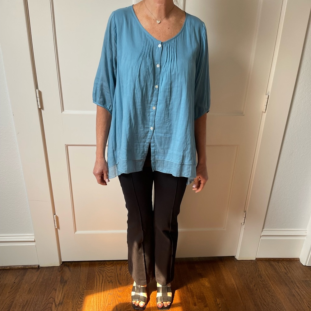 Dolma, Size L, Soft cotton aqua short sleeve swing top